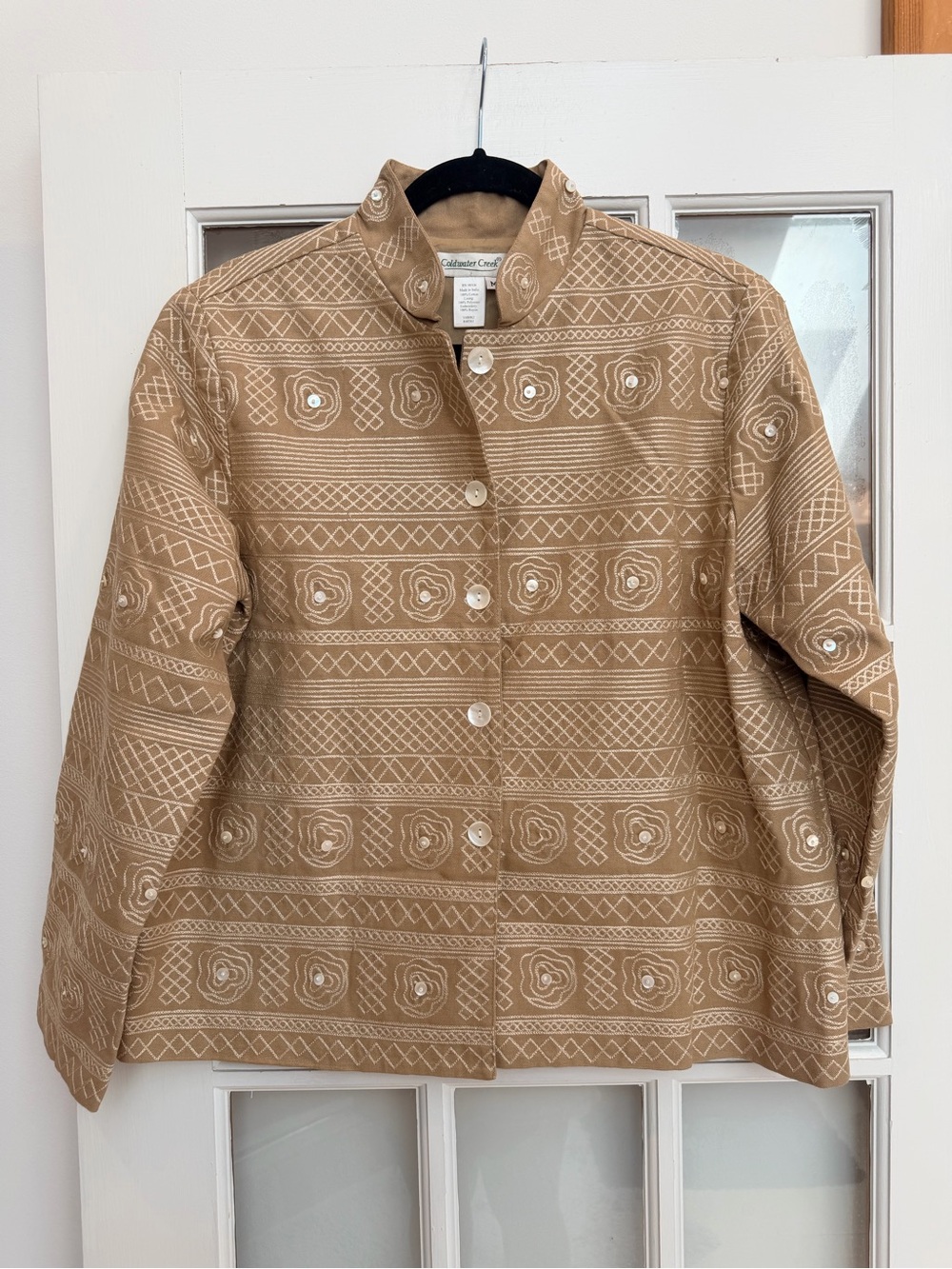 Coldwater Creek Tan Embroidered Boho Southwestern Western Floral Jacket Size M